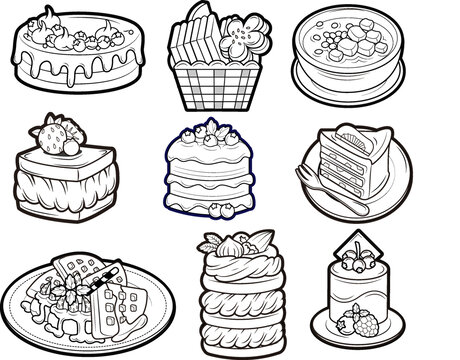 点心蛋糕饼干单色线稿矢量插画