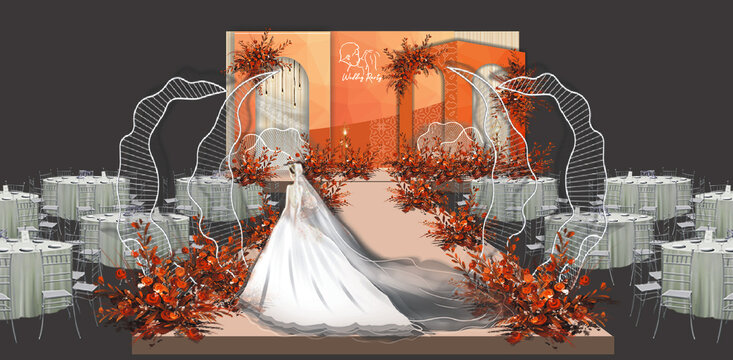 红橙婚礼舞台效果图