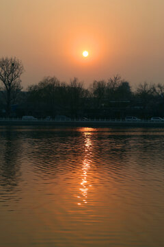 北京后海夕落景色