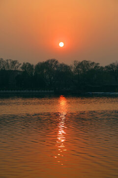 北京后海夕落景色