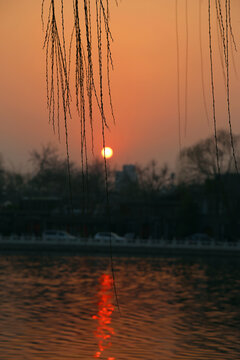 北京后海夕落景色