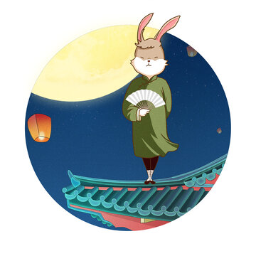 插畫新春中秋兔年系列