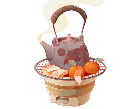 手繪圍爐煮茶美食插畫元素