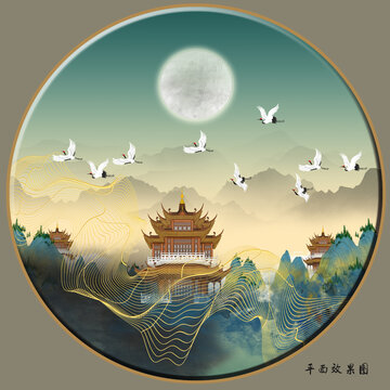 國潮山水裝飾畫