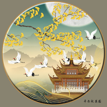 新中式銀杏葉花鳥