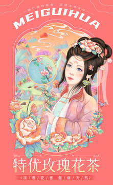 玫瑰花茶包裝插畫