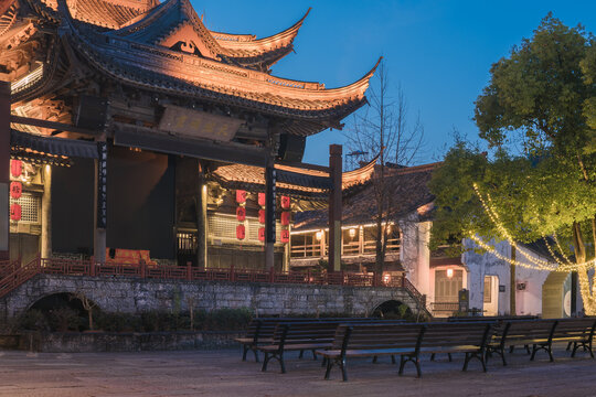 绍兴柯岩风景区鲁镇夜景