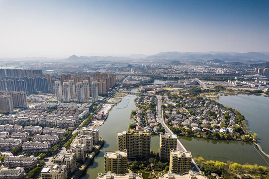 绍兴市柯桥区城市风光航拍