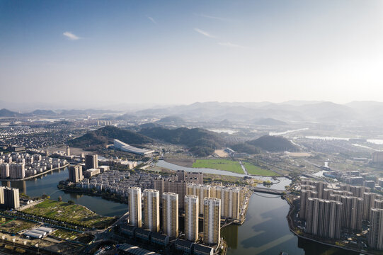 绍兴柯桥城市风光航拍