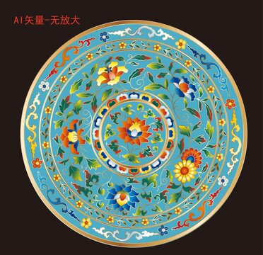 纏枝蓮琺瑯彩花卉矢量