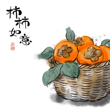 柿子國(guó)畫(huà)水墨畫(huà)