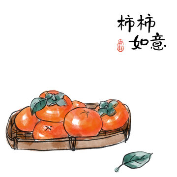 柿子國畫水墨畫