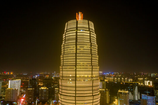 航拍郑州大玉米高楼夜晚景观灯