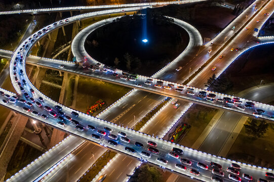 航拍郑州立交桥城市高架桥夜景