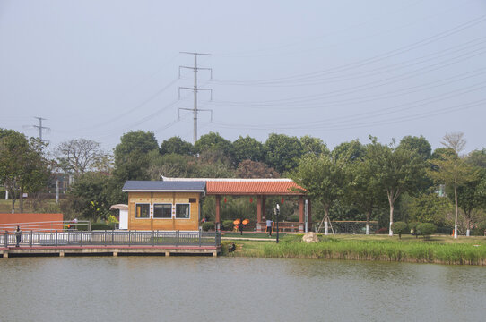 东山水系公园湖边风景