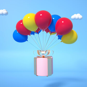 3D渲染的六一禮盒氣球場景