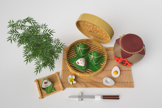 3D傳統(tǒng)端午節(jié)粽子雄黃酒