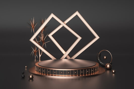 3D渲染的印象派黑金展臺背景