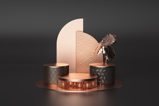 3D渲染的時尚黑金展臺背景