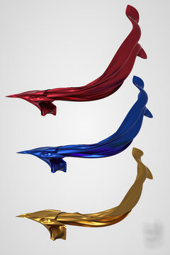 3D渲染的紅黃藍(lán)飛舞絲帶