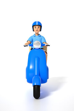 3D渲染騎摩托的快遞小哥