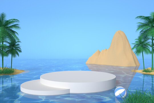 3D渲染的棕榈海湾展台背景