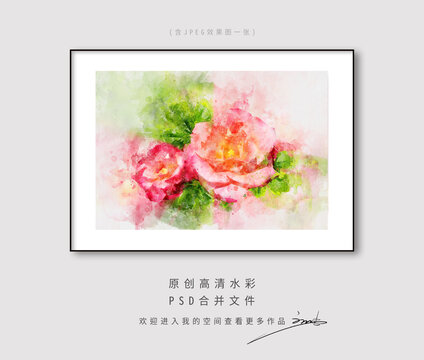 嬌艷的花朵水彩畫