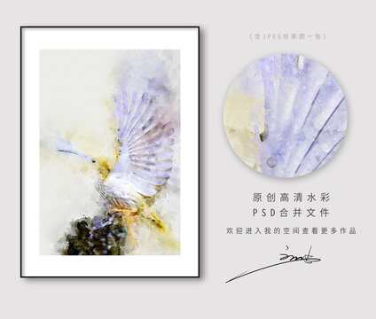 張開翅膀的小鳥水彩畫