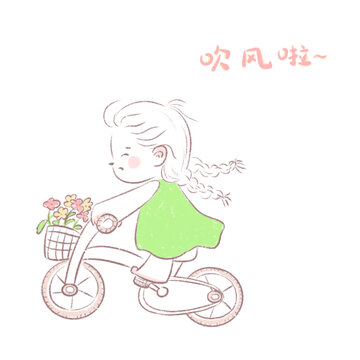 兜風騎自行車女孩可愛