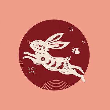 兔年剪紙兔子新年矢量插畫