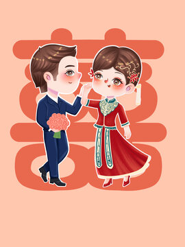 跳舞的中式新人婚庆人物素材