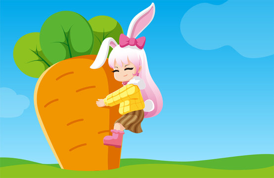 抱蘿卜的兔耳少女