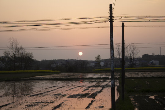 田间夕阳