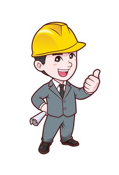 卡通年轻男性工程师竖大拇指