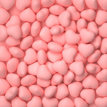 3D渲染反光粉色爱心背景