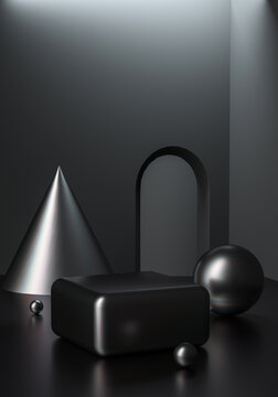 3D極簡酷黑產品展臺場景