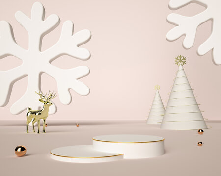 3D圣誕節雪花展臺背景