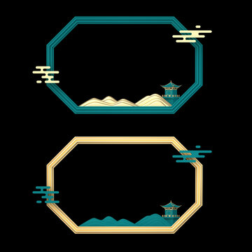 3D渲染祥云国潮长方形边框