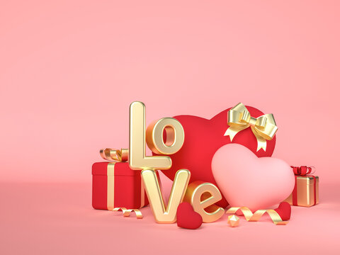 3D金色爱心LOVE礼盒场景