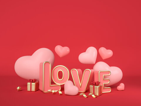 3D粉色愛心LOVE禮盒場景