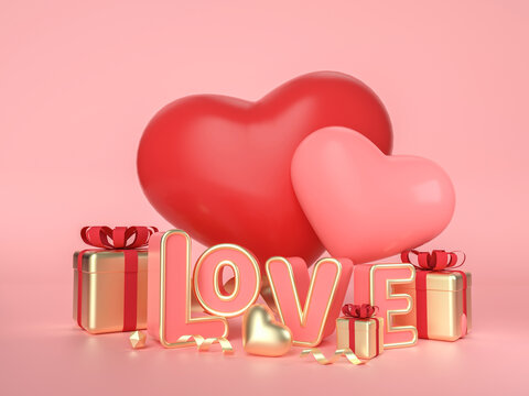 3D粉色愛心LOVE禮盒場景