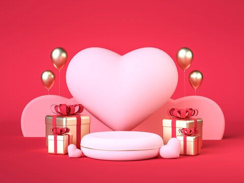 3D渲染的爱心礼盒展台背景