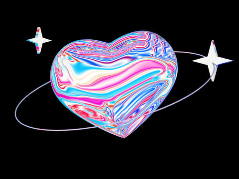 3D渲染的酸性風(fēng)星星愛心