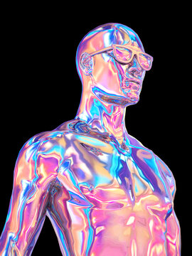 3D渲染的酸性风半身男性