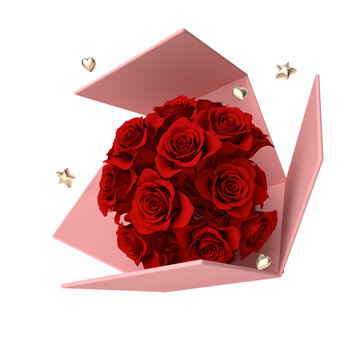 3D渲染的打开玫瑰的礼盒