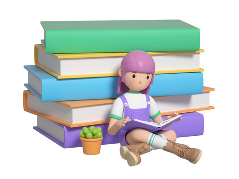 3D讀書的卡通學(xué)生
