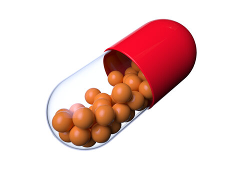 3D渲染的黄红色胶囊药物