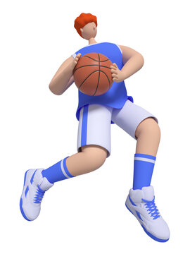 3D抱球上篮的篮球卡通男孩