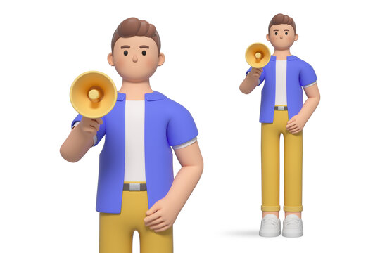 3D渲染拿喇叭的男人
