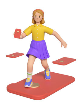 3D渲染撒紅包的促銷女孩